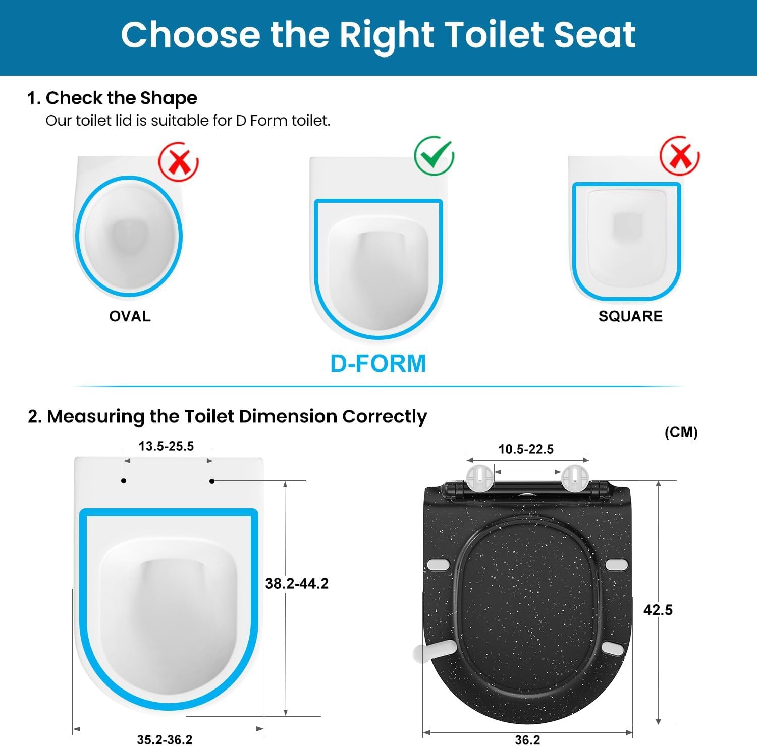 WC-Sitz D-Form Schwarz-Marmoroptik, Absenkautomatik, 33% Rabatt