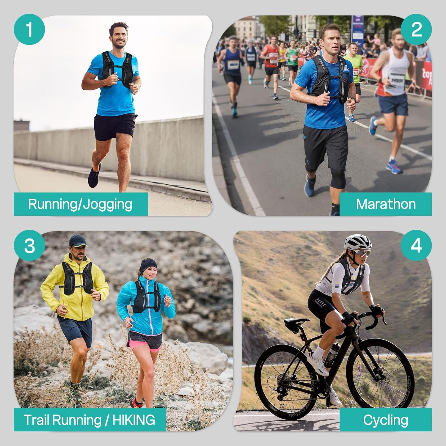 Laufweste mit Trinkflasche & 11 Taschen | 31% Rabatt | Schwarz