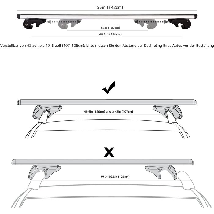 Dachträger 142 cm für offene Dachreling - 33% Rabatt - Aluminium