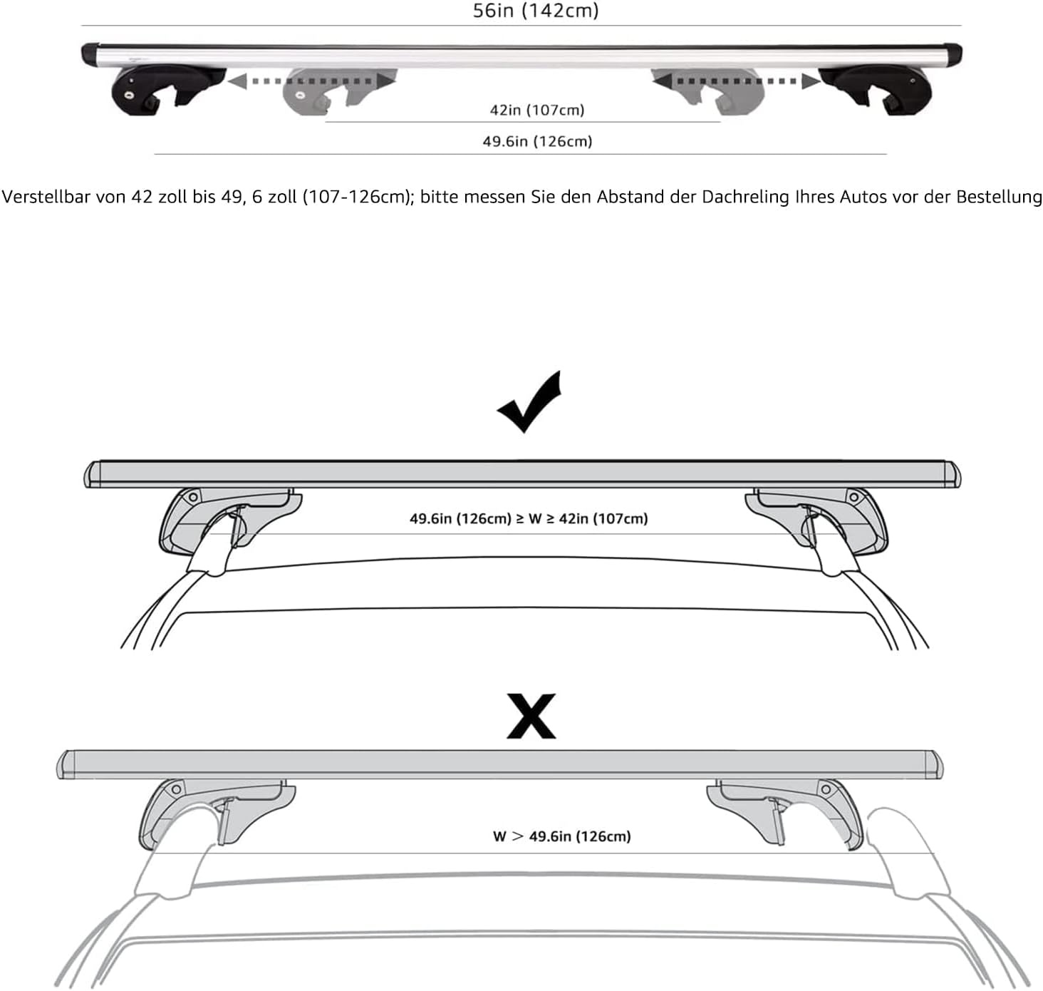 Dachträger 142 cm für offene Dachreling - 33% Rabatt - Aluminium
