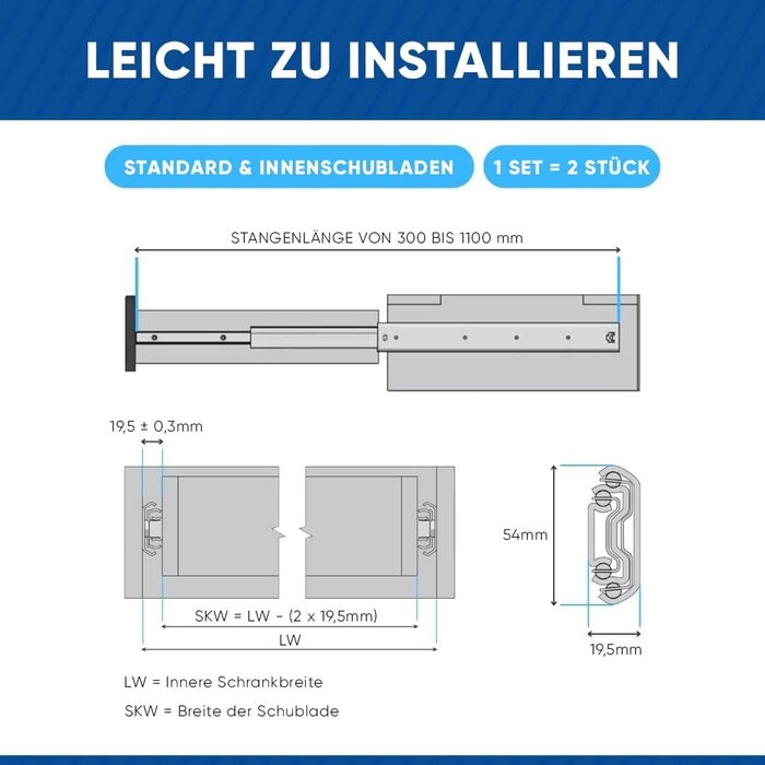 Schwerlast-Kugelführung 700 mm, Chrime, L, 2er-Set - 31% Rabatt