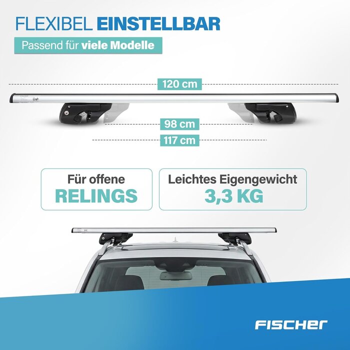 Dachträger für offene Dachreling 120 cm - 34% Rabatt - Silber