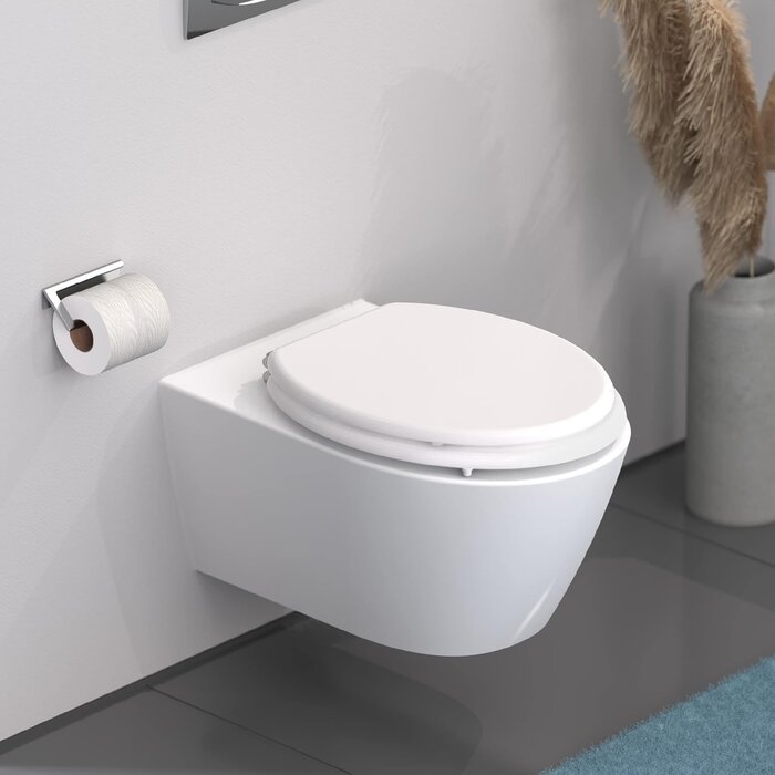 WC-Sitz aus robustem MDF, weiß, oval, 47,8 x 39,2 cm - 32% Rabatt