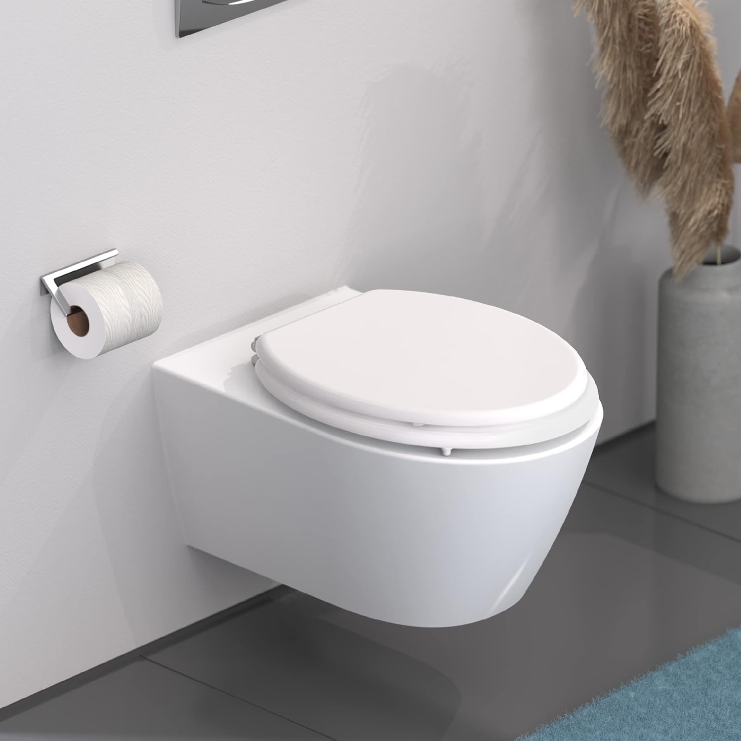 WC-Sitz aus robustem MDF, weiß, oval, 47,8 x 39,2 cm - 32% Rabatt