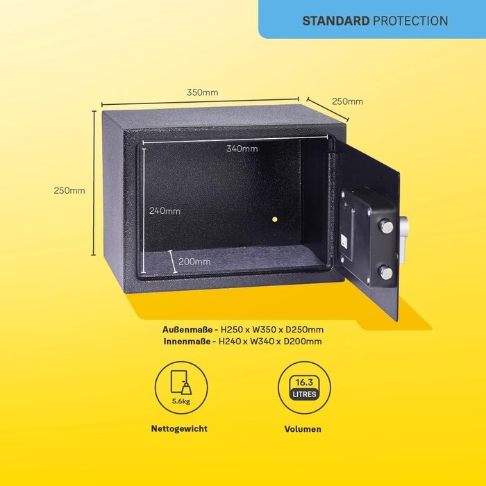 Elektronischer Möbeltresor 16,3L, Schwarz, Wand-/Bodenmontage - 33% Rabatt