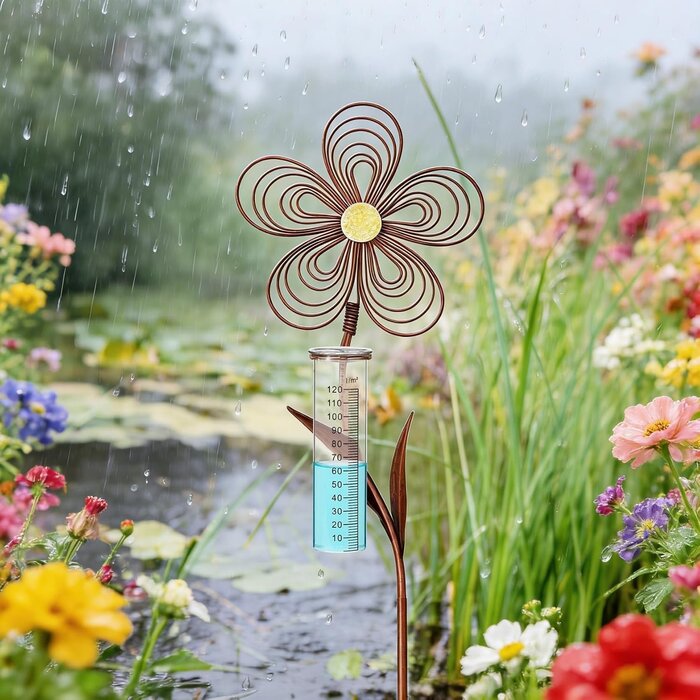 Regenmesser Garten Blumenmotiv 110 cm Rost-Optik - 30% Rabatt