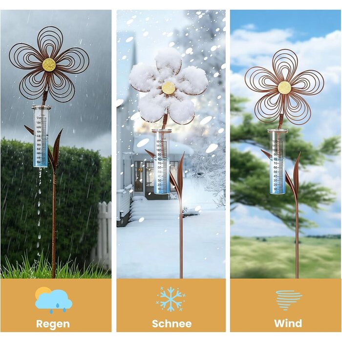 Regenmesser Garten Blumenmotiv 110 cm Rost-Optik - 30% Rabatt