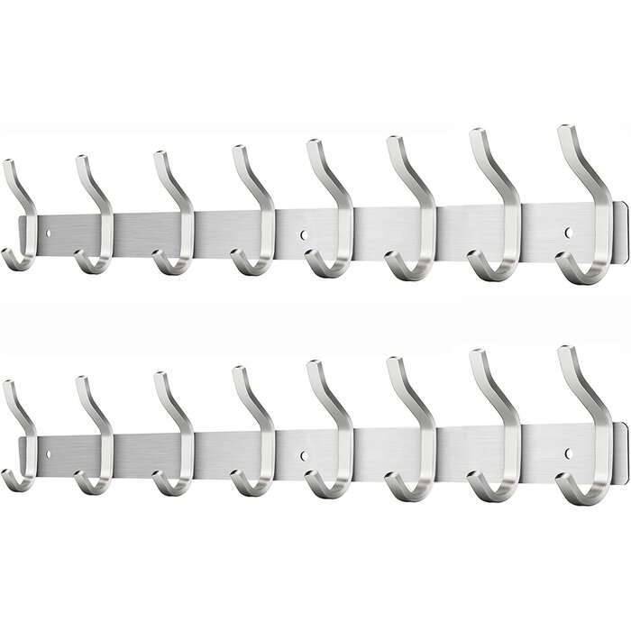Wandgarderobe Edelstahl 59x8,8cm, 8 Doppelhaken, 2er Set - 32% Rabatt