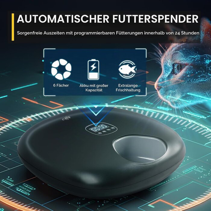 Automatischer Futterautomat, 6 Mahlzeiten, programmierbar - 33% Rabatt