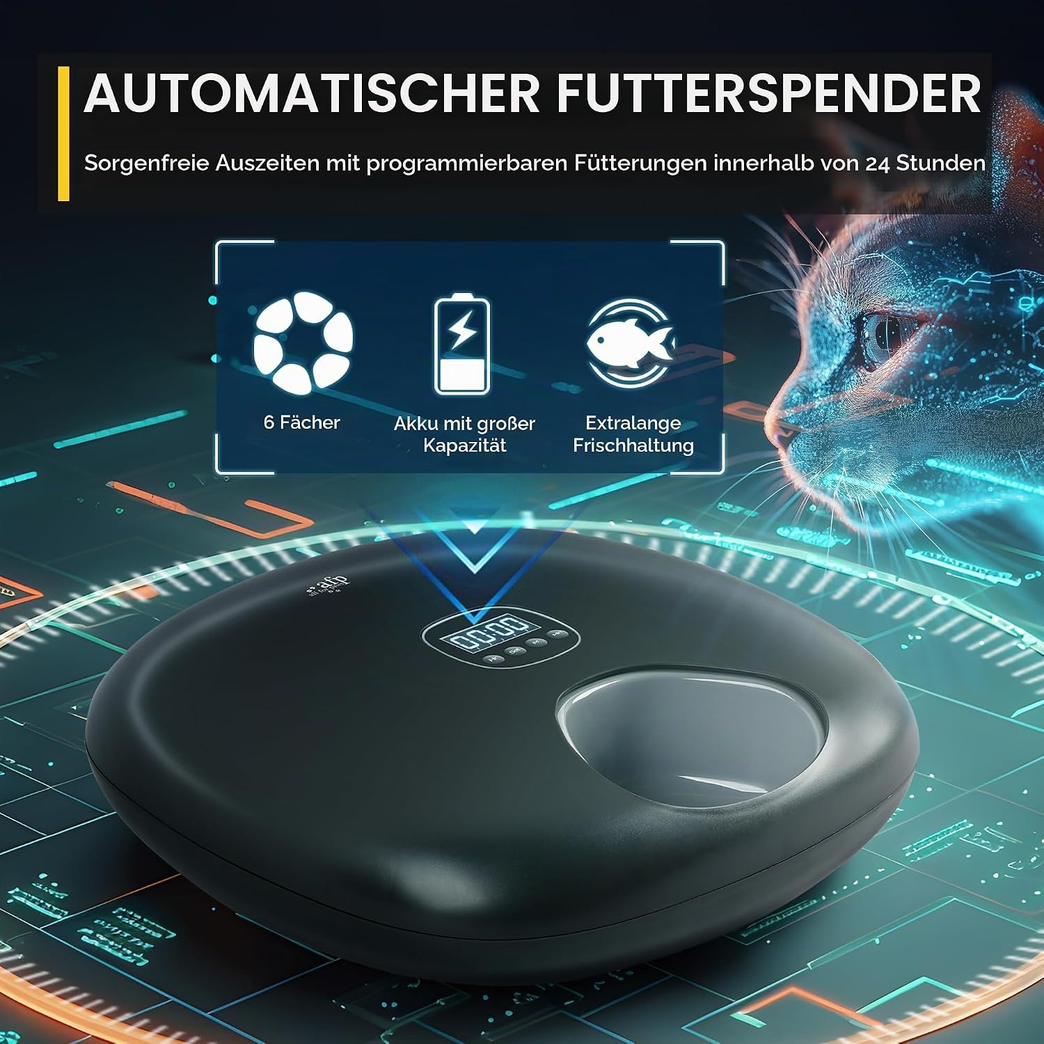 Automatischer Futterautomat, 6 Mahlzeiten, programmierbar - 33% Rabatt
