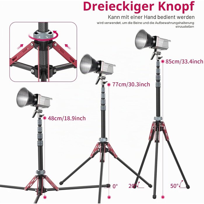 Carbon Lichtstativ, 47-194 cm, mit Handyhalterung - 34% Rabatt