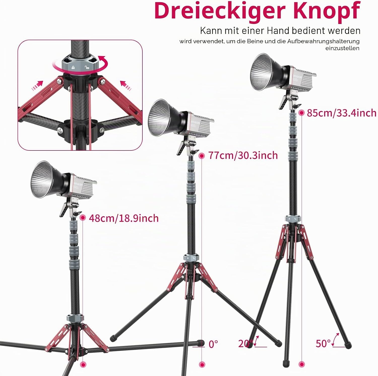 Carbon Lichtstativ, 47-194 cm, mit Handyhalterung - 34% Rabatt