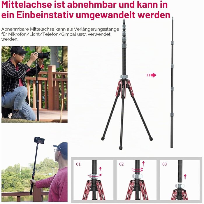 Carbon Lichtstativ, 47-194 cm, mit Handyhalterung - 34% Rabatt