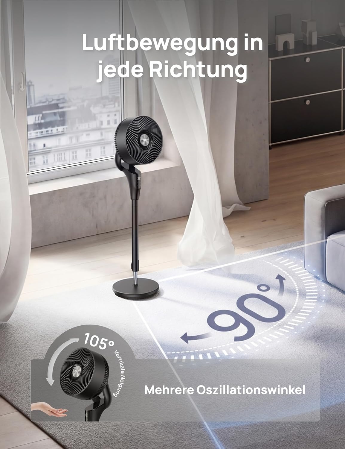 Standventilator 105 cm, leise, 3 Stufen & Fernbedienung - 34% Rabatt