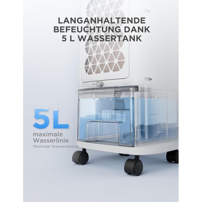 Mobiler 5-in-1 Luftkühler, 5L Wassertank, 70° Oszillation - 29% Rabatt