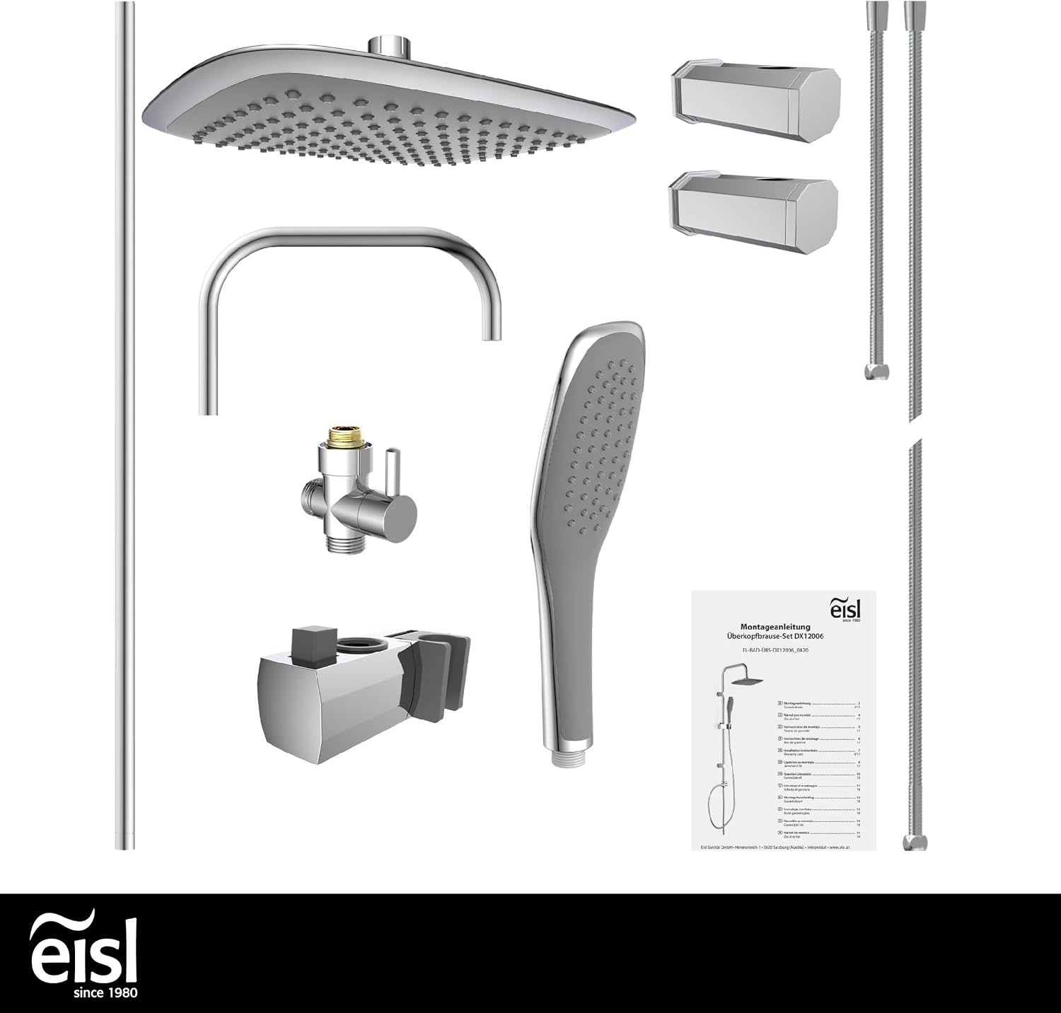 Duschsystem 2-in-1 Regendusche mit Handbrause - Chrom - 33% Rabatt