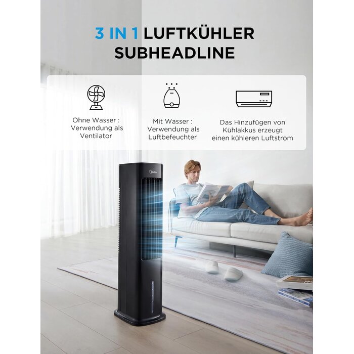 Mobiler 4-in-1 Luftkühler & Ventilator, 5L, Schwarz - 30% Rabatt