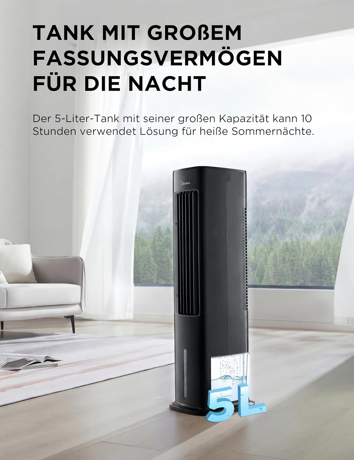 Mobiler 4-in-1 Luftkühler & Ventilator, 5L, Schwarz - 30% Rabatt