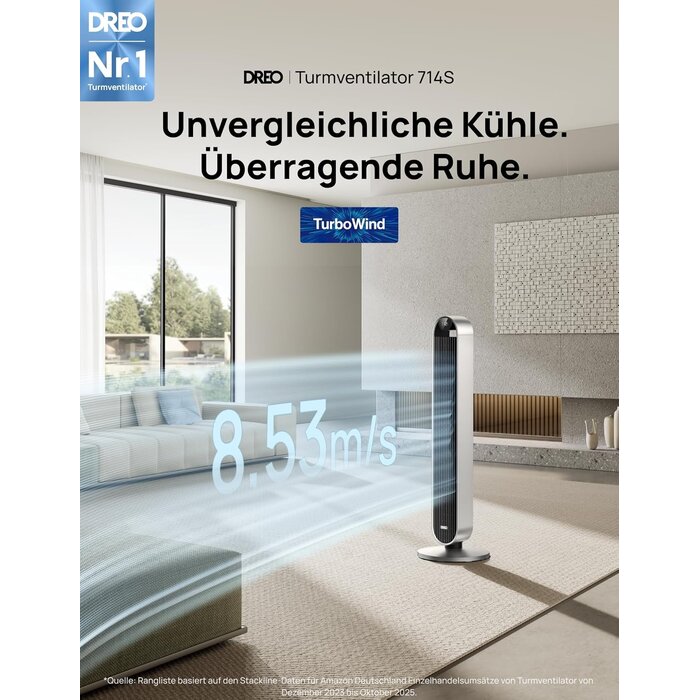 Smarter Turmventilator 106 cm, 12 Stufen, WLAN - 35% Rabatt