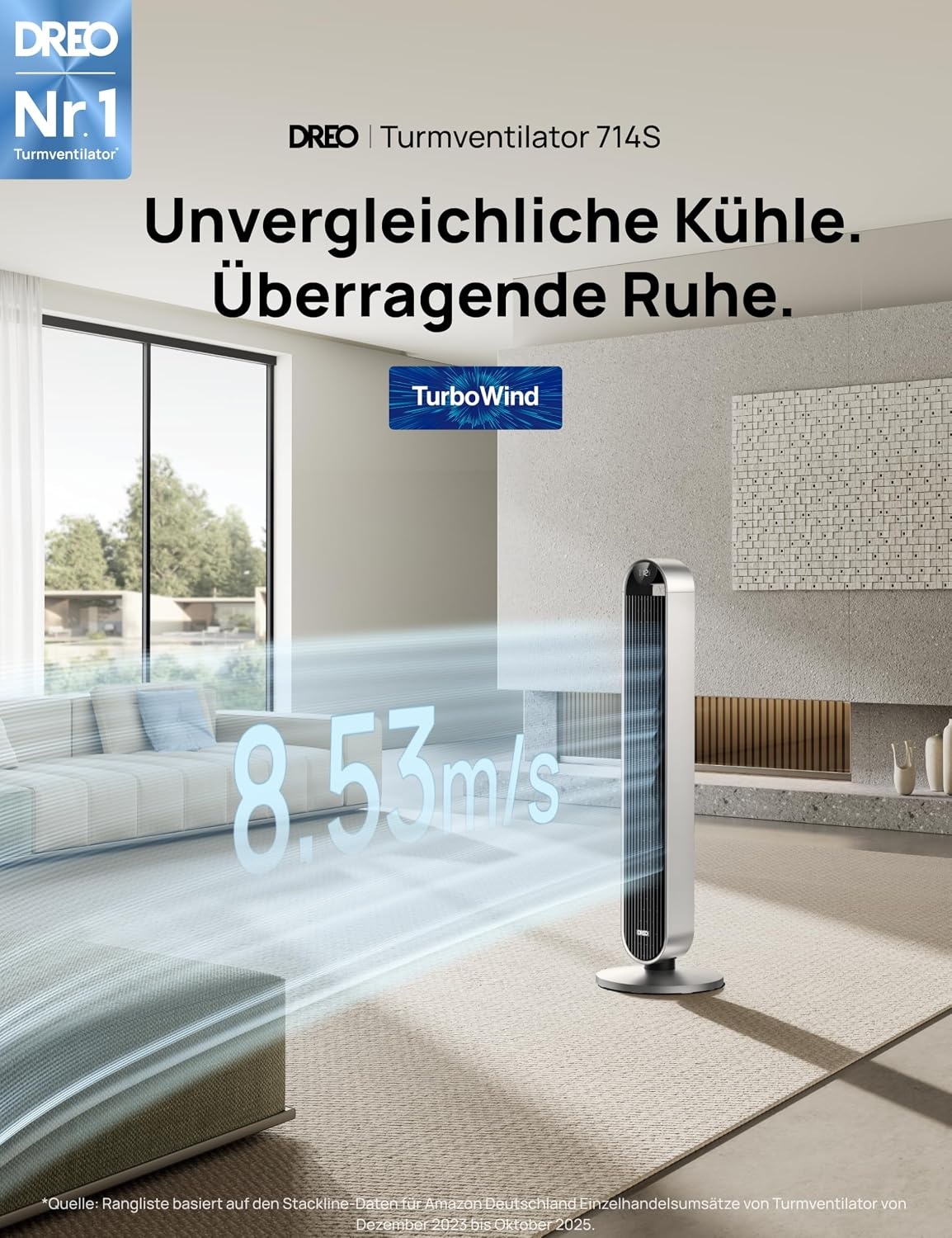 Smarter Turmventilator 106 cm, 12 Stufen, WLAN - 35% Rabatt