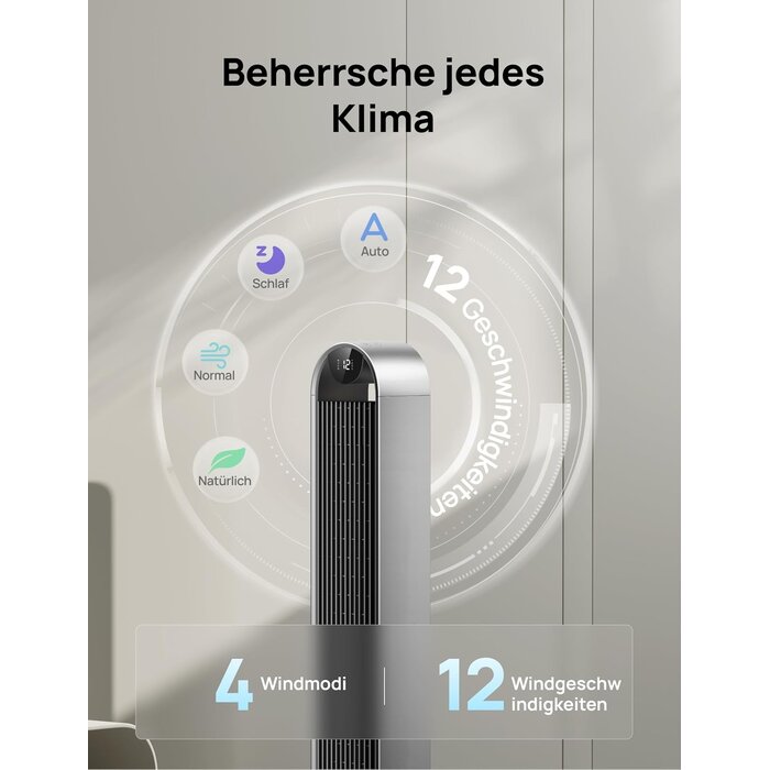 Smarter Turmventilator 106 cm, 12 Stufen, WLAN - 35% Rabatt
