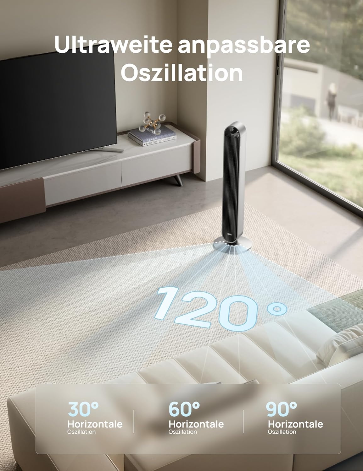 Smarter Turmventilator 106 cm, 12 Stufen, WLAN - 35% Rabatt
