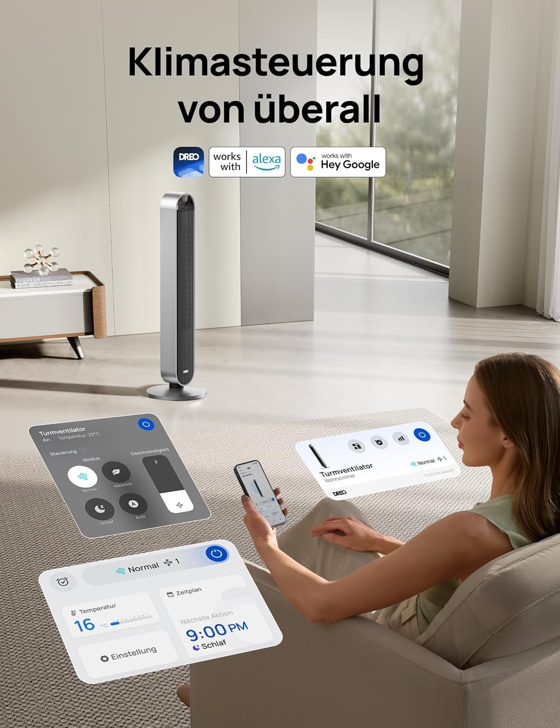 Smarter Turmventilator 106 cm, 12 Stufen, WLAN - 35% Rabatt