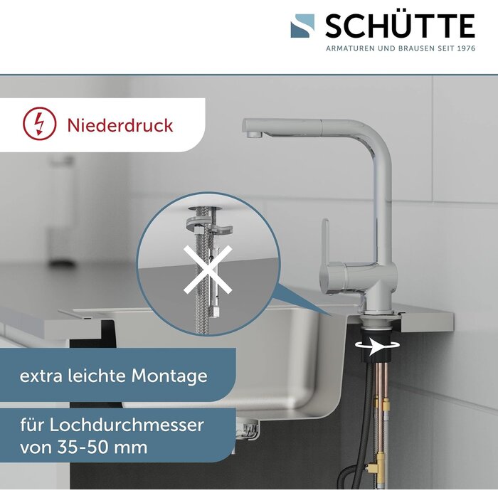 Niederdruck-Küchenarmatur London, ausziehbar, Chrom - 34% Rabatt