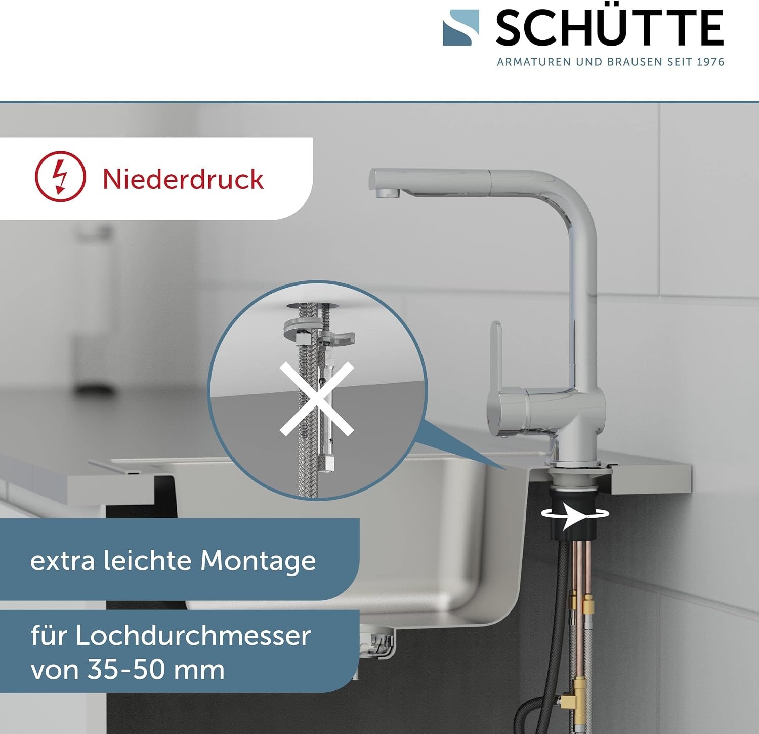 Niederdruck-Küchenarmatur London, ausziehbar, Chrom - 34% Rabatt