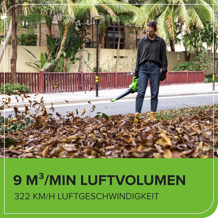 Akku-Laubbläser 48V (2x24V) mit 2x4Ah Akkus, grün-schwarz, M, 35% Rabatt