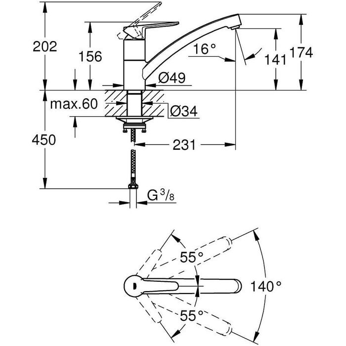 Grohe Küchenarmatur mit 140° Schwenkbereich, Chrom - 33% Rabatt
