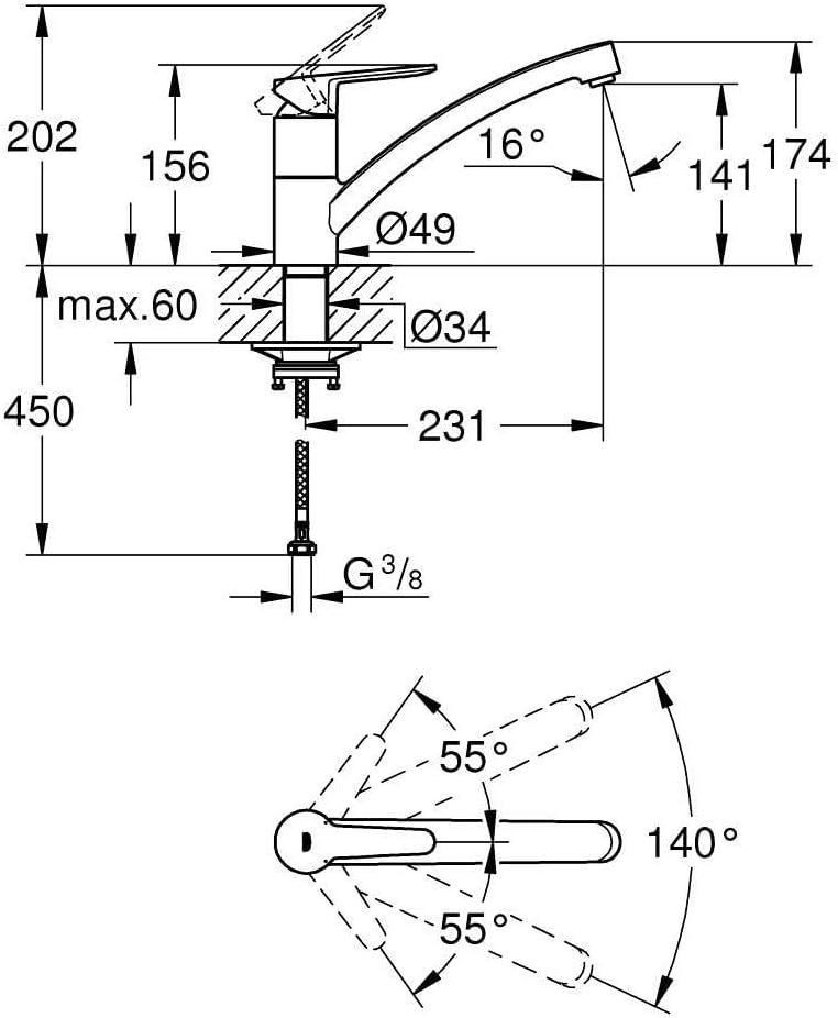 Grohe Küchenarmatur mit 140° Schwenkbereich, Chrom - 33% Rabatt