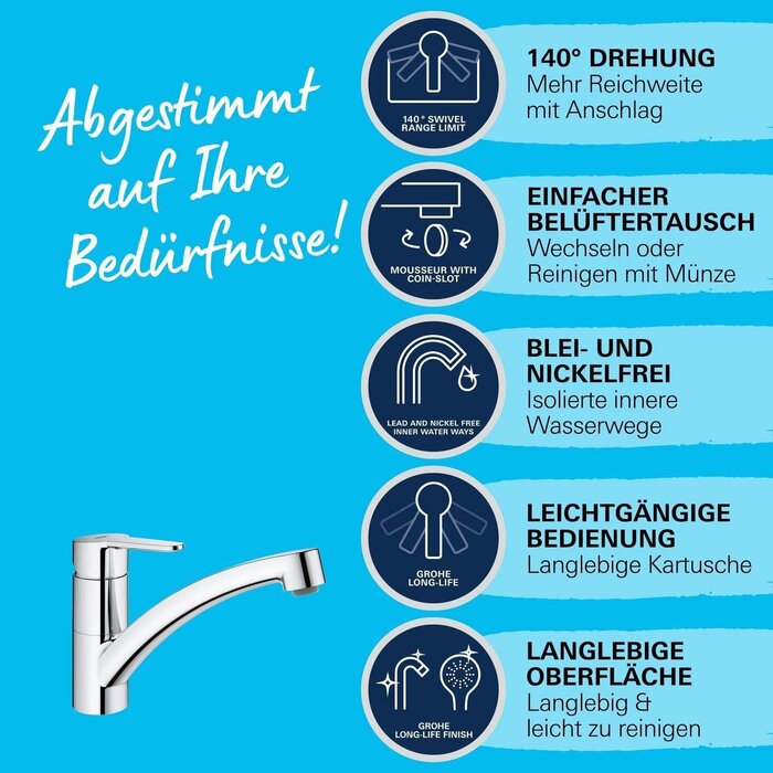 Grohe Küchenarmatur mit 140° Schwenkbereich, Chrom - 33% Rabatt