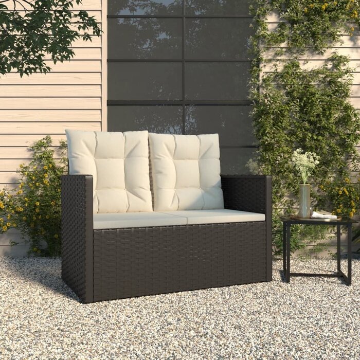 Gartenbank mit Kissen 105 cm Poly-Rattan Schwarz - 35% Rabatt