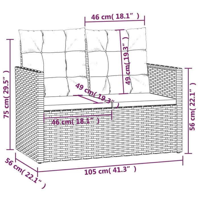 Gartenbank mit Kissen 105 cm Poly-Rattan Schwarz - 35% Rabatt