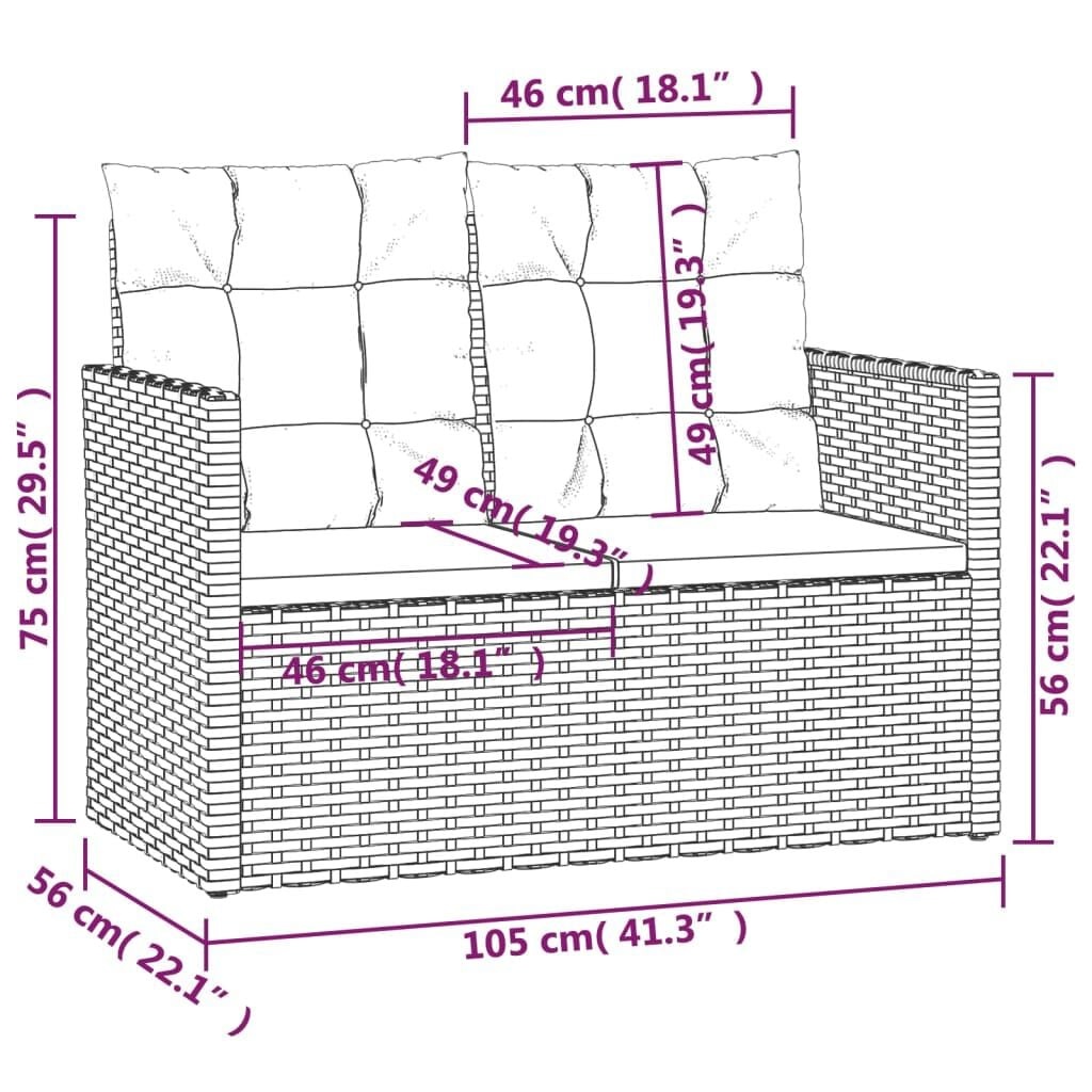 Gartenbank mit Kissen 105 cm Poly-Rattan Schwarz - 35% Rabatt