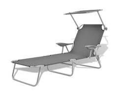 Vidaxl Klappbare Sonnenliege mit Dach 58x189cm Grau - 40% Rabatt