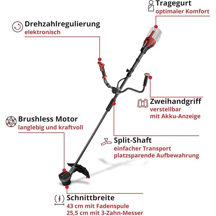 Akku-Motorsense 36V 43cm Schwarz-Rot L - 35% Rabatt
