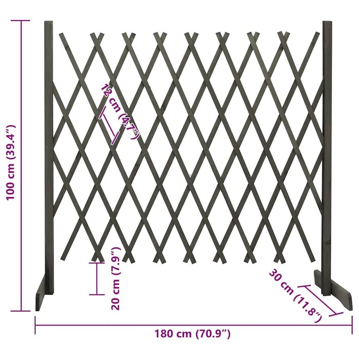 Ausziehbares Fichtenholz-Gartenspalier Grau 180x100cm - 31% Rabatt