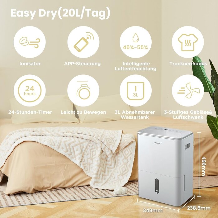 Luftentfeuchter 20L/Tag, wit, L - 35% Rabatt