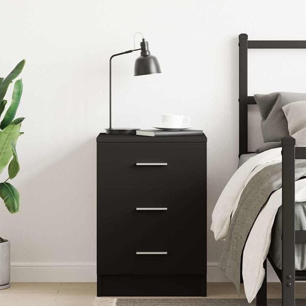 Schwarzer Nachtschrank 38x35x56cm mit 3 Schubladen - 33% Rabatt