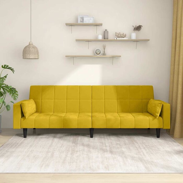 2-Sitzer Schlafsofa aus Samt in Gelb, 220 cm - 35% Rabatt