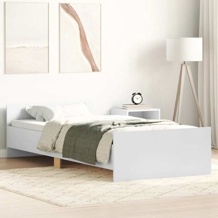 Weißes Bettgestell 75x190 cm aus Holzwerkstoff - 34% Rabatt