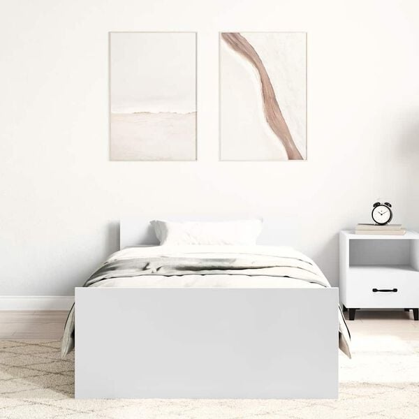 Weißes Bettgestell 75x190 cm aus Holzwerkstoff - 34% Rabatt