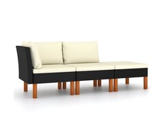 Vidaxl 3-tlg. Lounge-Set Rattan/Eukalyptusholz Schwarz - 46% Rabatt