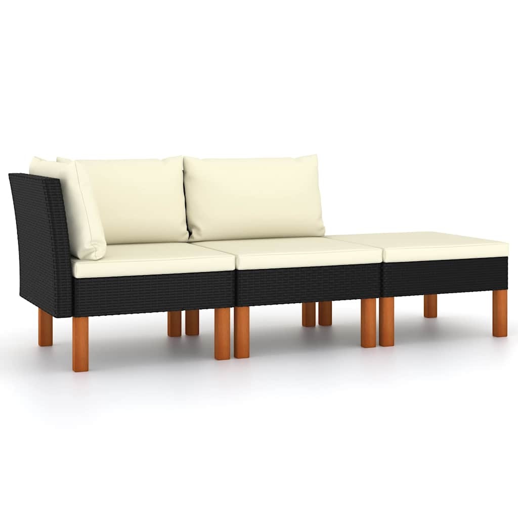 3-tlg. Lounge-Set Rattan & Eukalyptusholz Schwarz - 34% Rabatt