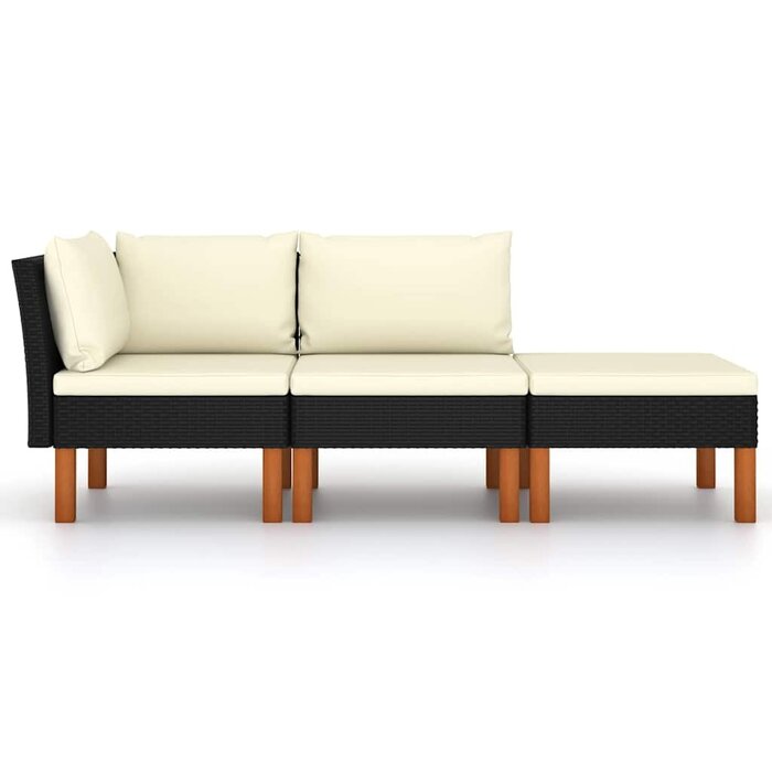 3-tlg. Lounge-Set Rattan & Eukalyptusholz Schwarz - 34% Rabatt