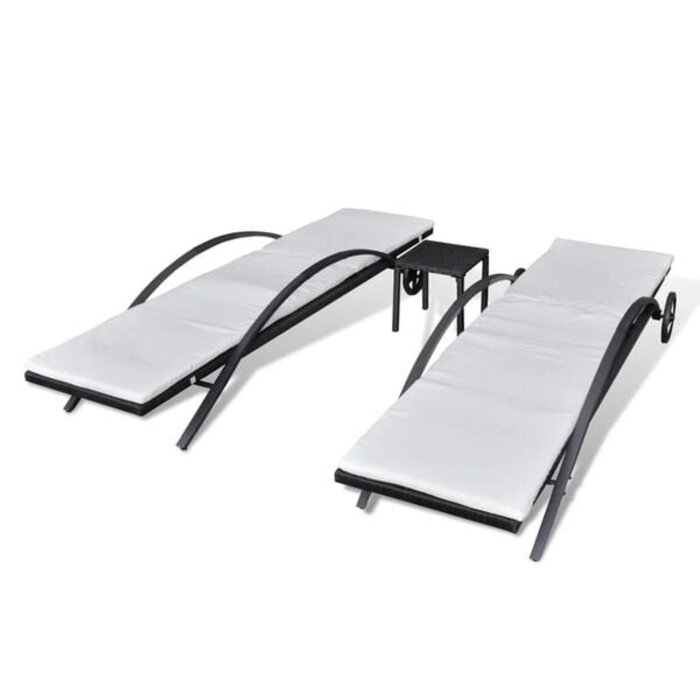 Sonnenliegen-Set mit Tisch Poly-Rattan Schwarz 2er Set - 35% Rabatt