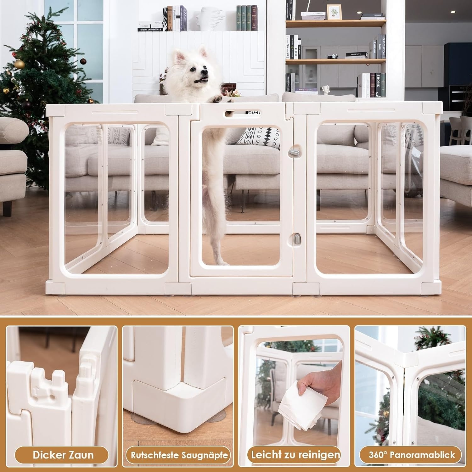Transparentes Hundegehege, 60 cm hoch, 10-tlg., wit, 30% Rabatt