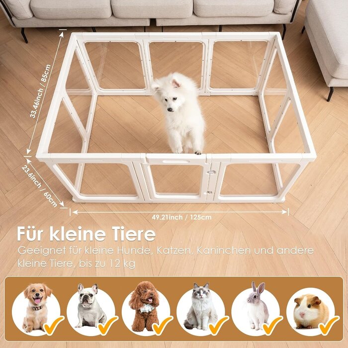 Transparentes Hundegehege, 60 cm hoch, 10-tlg., wit, 30% Rabatt